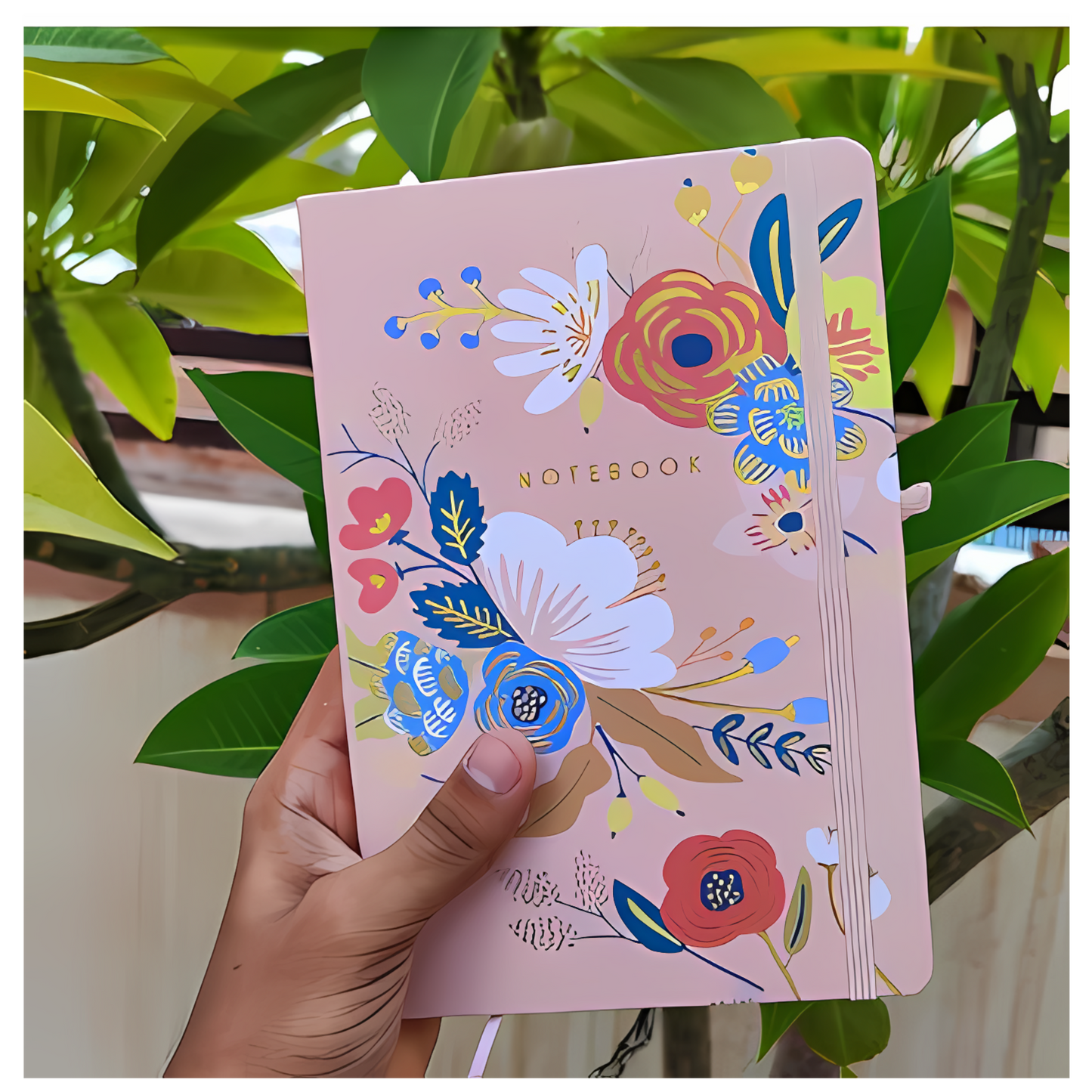 Printed Floral Notebook - Peach