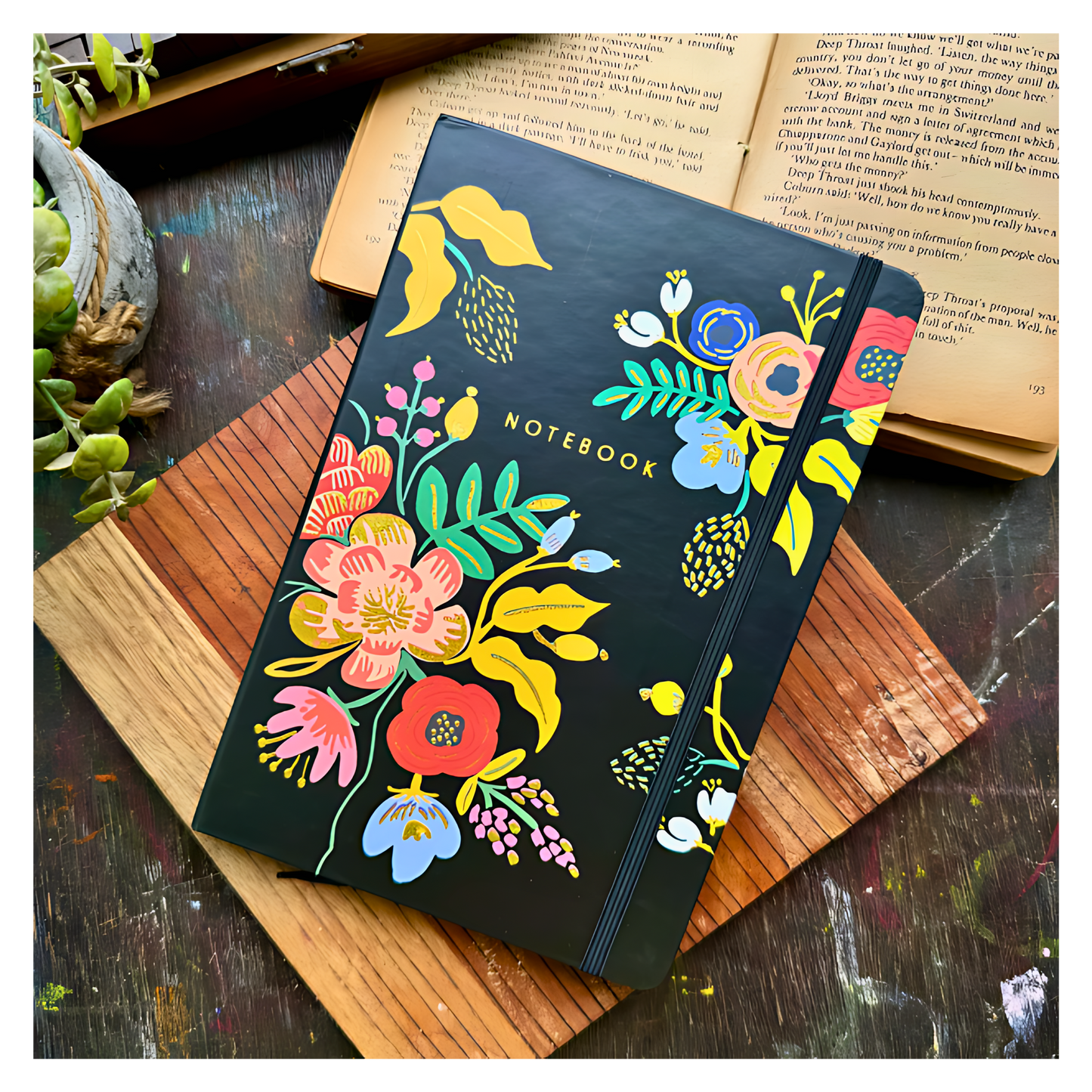 Printed Floral Notebook - Black